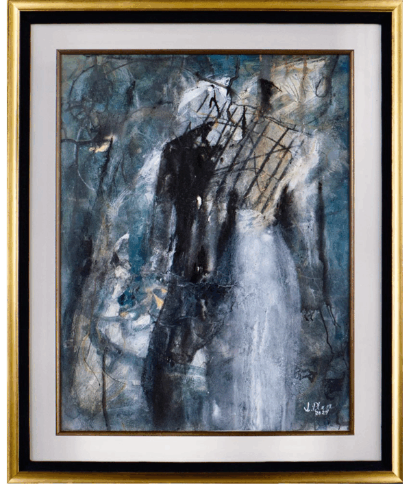 The Wedding - Abstract artwork featuring a mysterious, shadowed figure with contrasting light and dark tones.