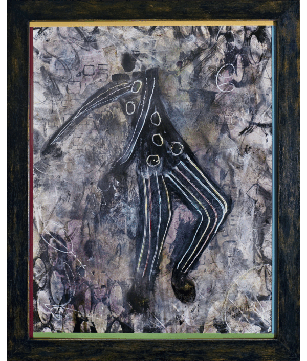 The Jester - Abstract artwork of a dynamic dancer figure with vibrant colors and textured border.